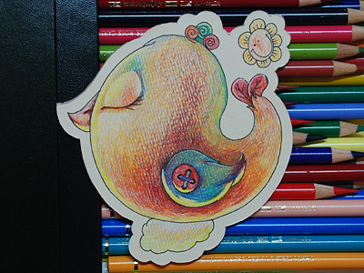 birdie colored pensils postcard