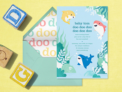 Shark Your Calendar baby birthday invitation card cute animal illustration invitation ocean paperless post shark