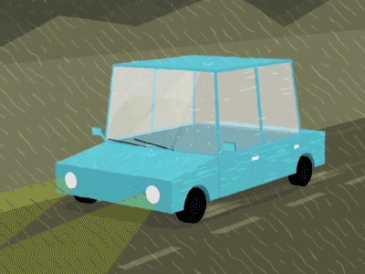 Driving at night is dangerous 2.5 d 3d animation car drip headlights rain rain streak rockos modern life splash streak water