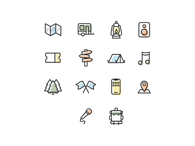 Icons for a camp themed music festival camping design festival icon illustration music outdoors vector