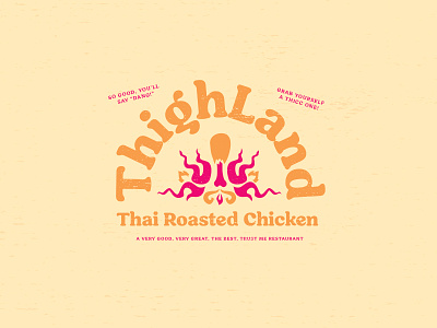 Thighland - Restaurant Logo chicken fake fire identity logo orange pink thigh