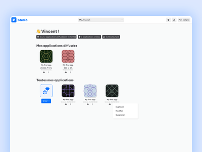 Homescreen for Yunow codeless app builder dashboard sketch ui