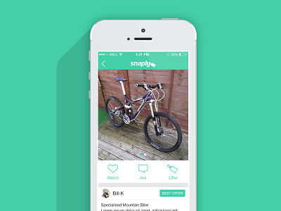 Snaply Listing Page app design bike buying selling clean flat design ios7 item nudds outline icon snaply ui ux