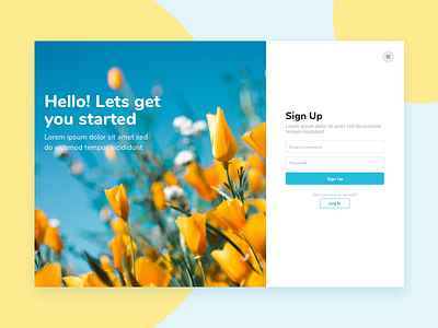 Sign Up close fields flowers hello landing login nudds sign up web