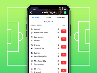 Scores Page app football game listing nudds premier league scores soccer sport tabs