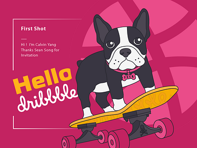 Hello Dribbble dog illustration skate