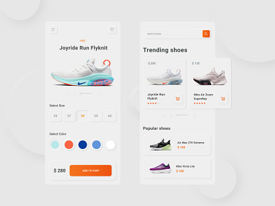 Online Shoes Store 2020 app cart color figma gradient grey iphone x neumorphic new nike shoes shop skeumorphism skeuomorph store trand ui ux