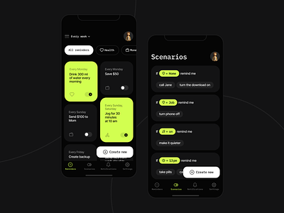 Remi cards chips dark design green mobile mobile app remind ui ux