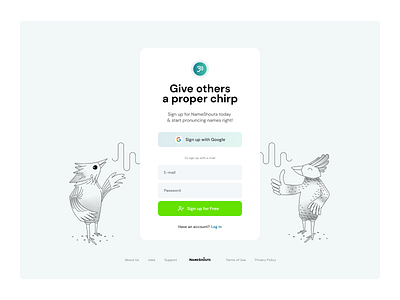 NameShouts - Sign-up Explorations 🐦