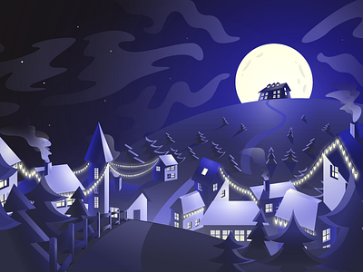 X Mas Illustration christmas holidays illustration landscape moon night town