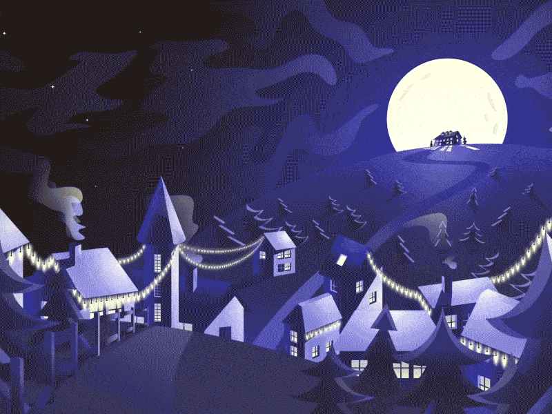 X Mas Animation animation christmas holidays landscape moon night santa town