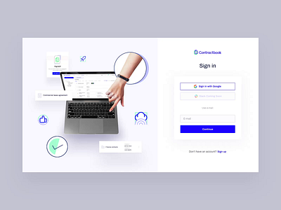 Sign in & Sign up - Contractbook after effects animation blue contractbook illustration interface layout ui ux web website www