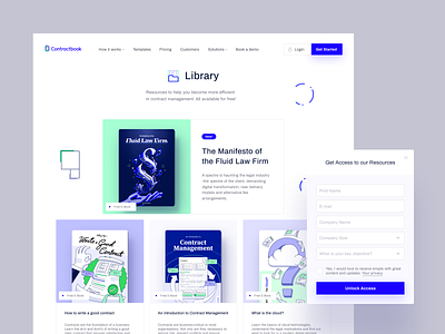 Library - Contractbook blue contractbook design illustration interface landing page layout product design ui web website www