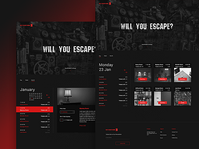 Will You Escape? blackred hero image landing quest room ui design