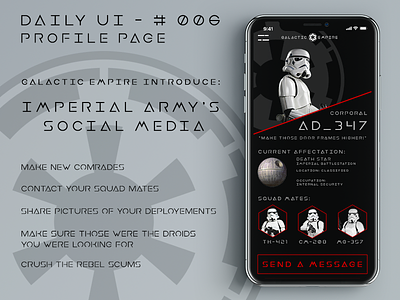 Daily UI #6 - Profile Page 006 dailyui galactic empire profile star wars stormtrooper ui