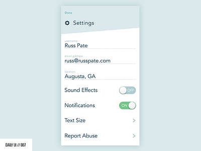 DAILY UI // 007: Settings daily ui mobile mobile design settings toggle ui user interface