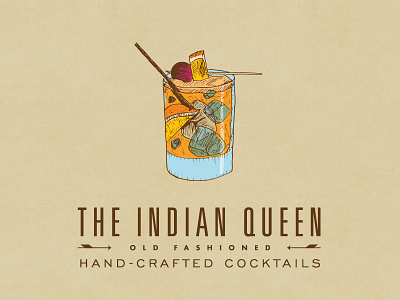 Indian Queen Drink Illustrations: Old Fashioned cocktail drinks illustration