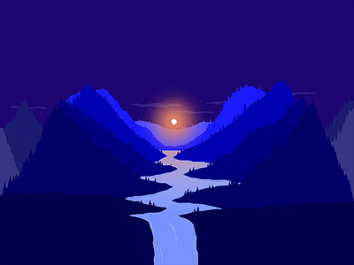 Where'd the Takahe Go? design graphic design illustration landscape mountain nature night sea sunset
