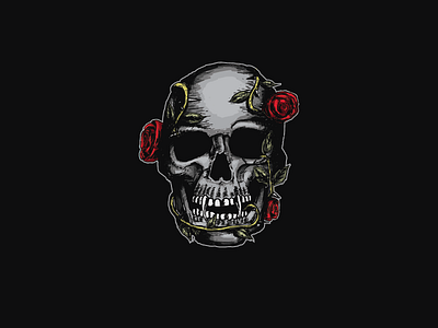 Skull t-shirt design dark detailed fangs rose skull tshirt vectorpainting