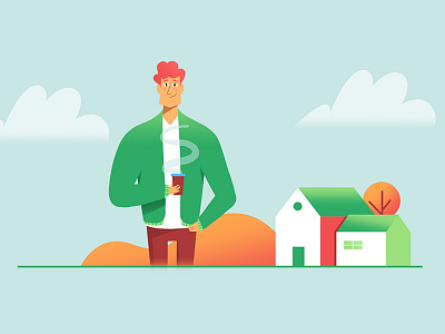 Home Owner building character character design coffee ginger guy home house houses male neighbourhood real estate
