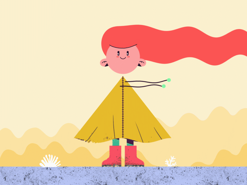 Windy Day 2d animation autumn character animation character design children gif gif animation hair animation kid animation kid character raincoat tornado weather wind wind animation