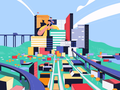 Big City 2d animation animation big city bird animation busy character design city city animation gif highway highway animation infrastructure jagthund metropolis streets