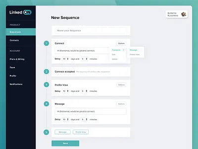 Linkedon New Sequence page chart design e commerce progress progress steps sequence statistics step step ui steps typography ui ux web webdesign website