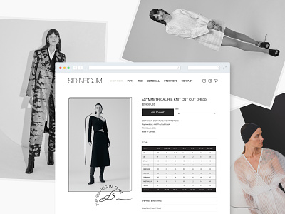 Sid Neigum Product View addtocart black and white digital marketing ecommerce editorial fashion brand fashion design minimalist online shopping size chart sizing ux ui