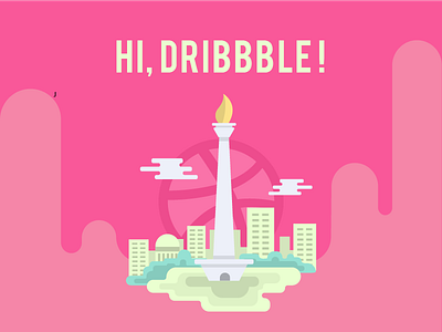 Hi Dribbble city debut shot first shot illustration indonesia invitation jakarta monas