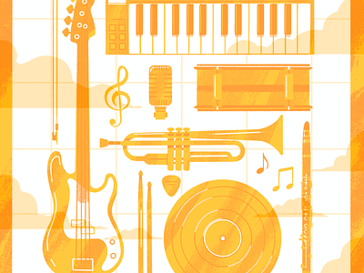 Mellow Yellow design drums illustration instruments keyboard playlist procreate spotify textures yellow