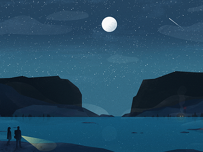 Lake lake moon mountains night torch