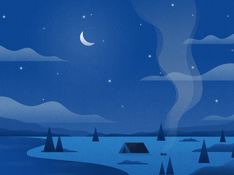 Firewords camping day editorial firewords forest illustration magazine night