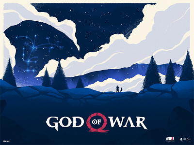 God of War axe god of war landscape night playstation stars video game