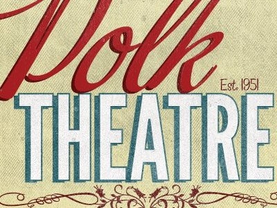 Polk Theatre Logo buffet script league gothic retro