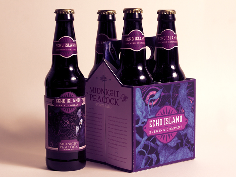 Echo Island Midnight Peacock Bottles beer typography label direction art branding design illustration package advertising