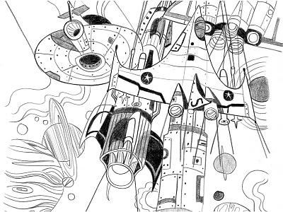 Spaceships adventure art direction design illustration print sketchbook visual development