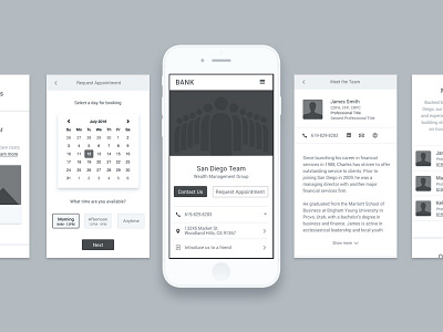 Bank Profile - Mobile Experience Wireframe