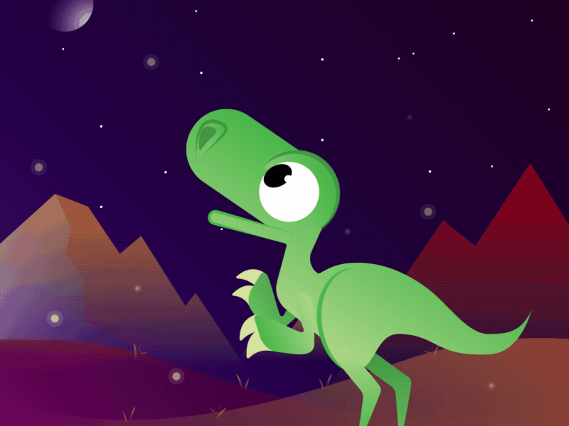 "Rexy" The Amazed T-rex 2d animation dinosaur fireflies firefly illustration motion motion graphics night shooting star t rex vector