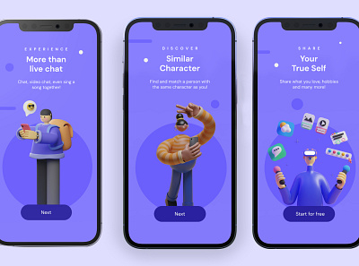 Onboarding Screen 3d 3ddesign app chat onboarding purple splashscreen ui