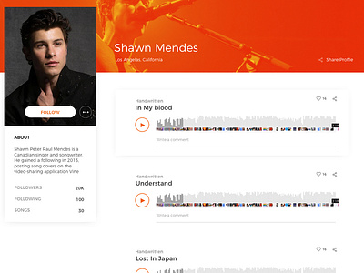 Soundcloud Web Artist Profile artist music orange profile shawnmendes souncloud ui web