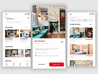 Real Estate App Concept concept creative design home house property realestate red uiux