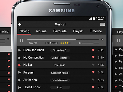 Flat Android Audio Player UI - 2 android app audio player black design flat interface jawadpk music pakistan ui ux