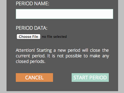 TCalc start period screen buttons file form upload