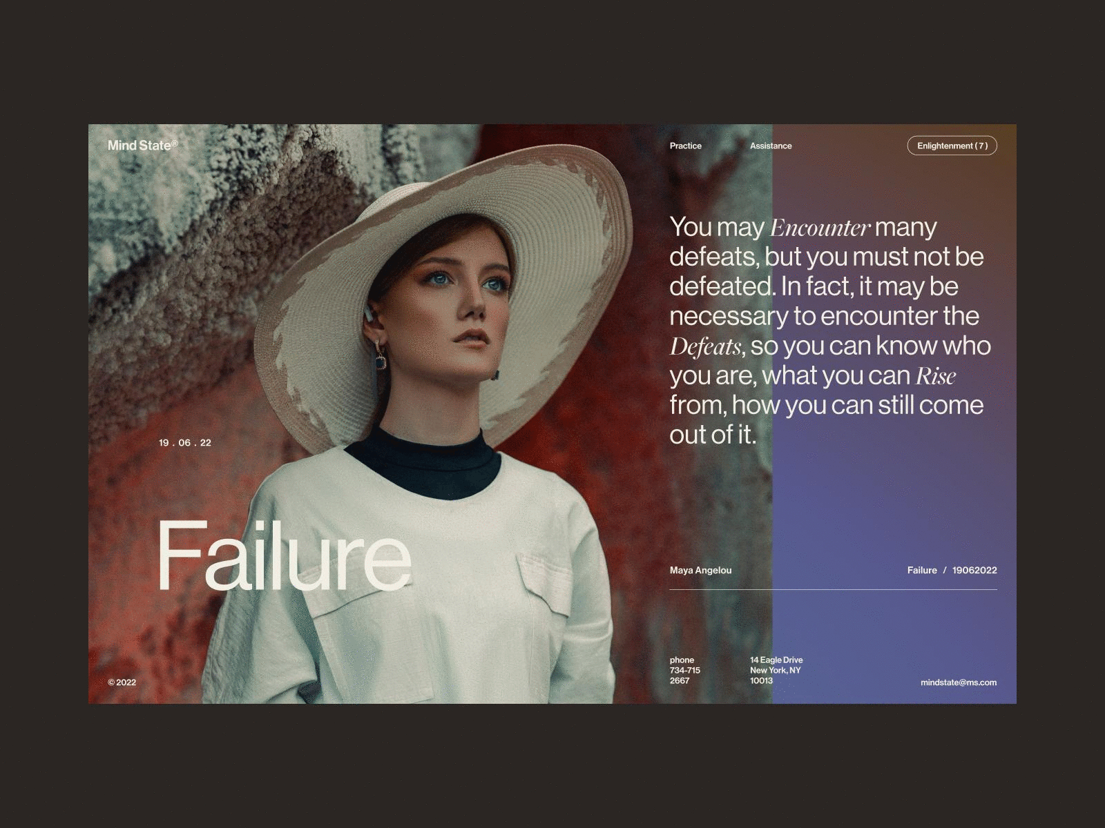 Mind State® artdirection concept dualcolor emotions failure gradient purple quote rise tool ui ux web