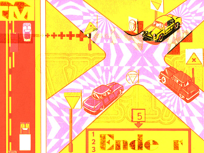 HBR December auto crash digital driverless cars game play pop poster print red type yellow
