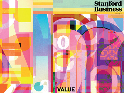 Stanford Business Magazine Cover, Autumn 2018 collage color editorial art editorial design identity illustration organizations stanford stanford business magazine type typography value world