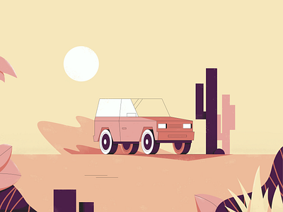 Desert Ride adobe cactus car desert dribbble dribble shot illustration illustrator photoshop textures