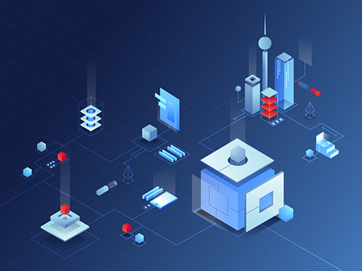 Lisk - Decentralized City blockchain blockchaintechnology city decentralized design illustration isometric