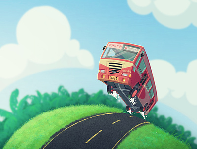An ode to KSRTC. The aanavandi chronicles. bus cartoon creative digital art flying funny grass illustration procreate road visualisation