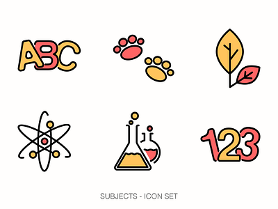 Subjects Icon set creative education graphic design icon icons icons pack icons set illustration subjects ui vector